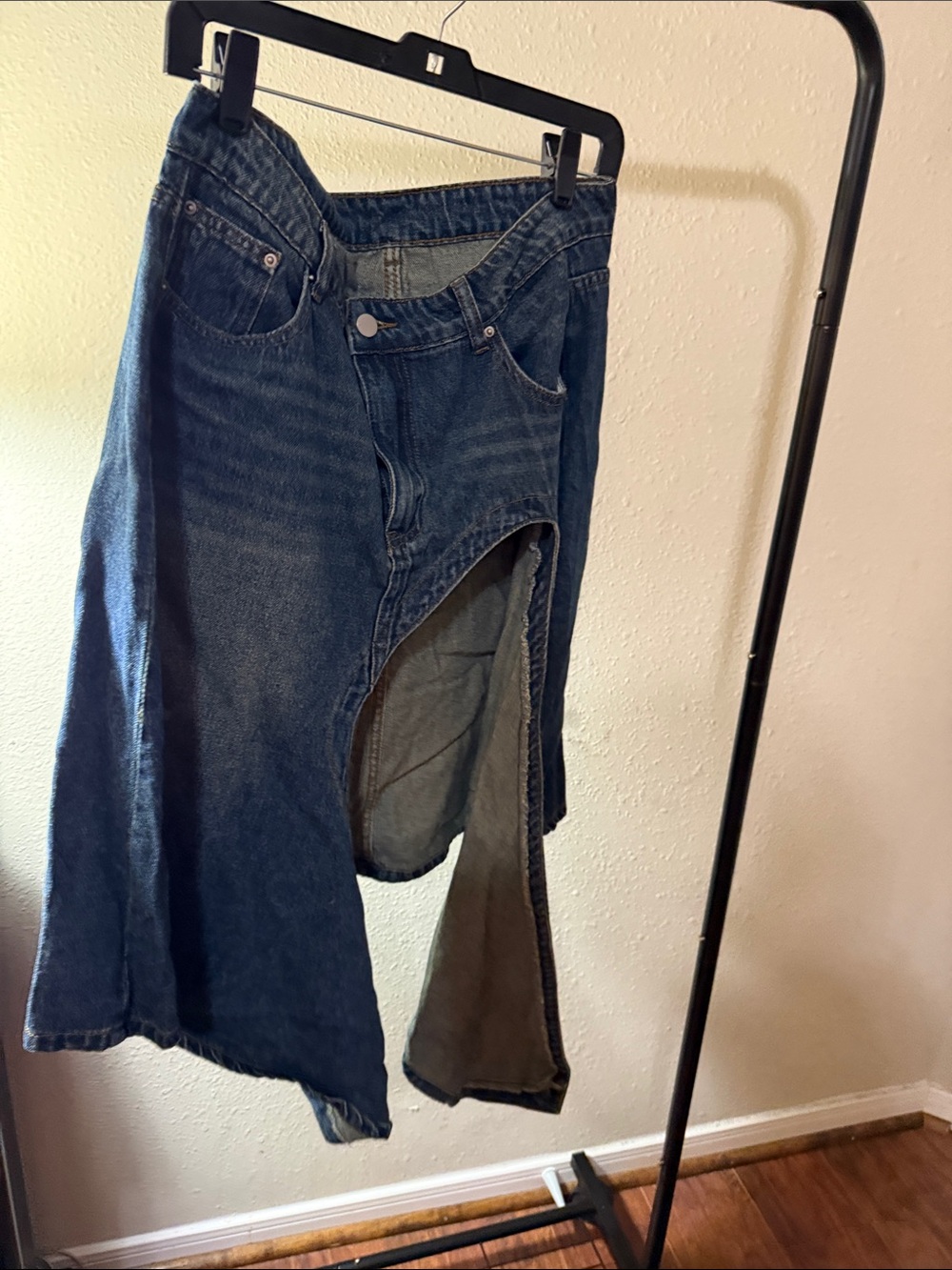 SHEIN Dark Blue Asymmetrical Denim Skirt with Front Cutout - Picture 5 of 16
